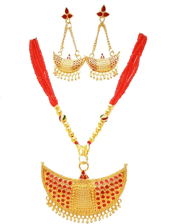 Assamese_Traditional_Red_Colour_Junbiri_Tassel_Set_For_Women